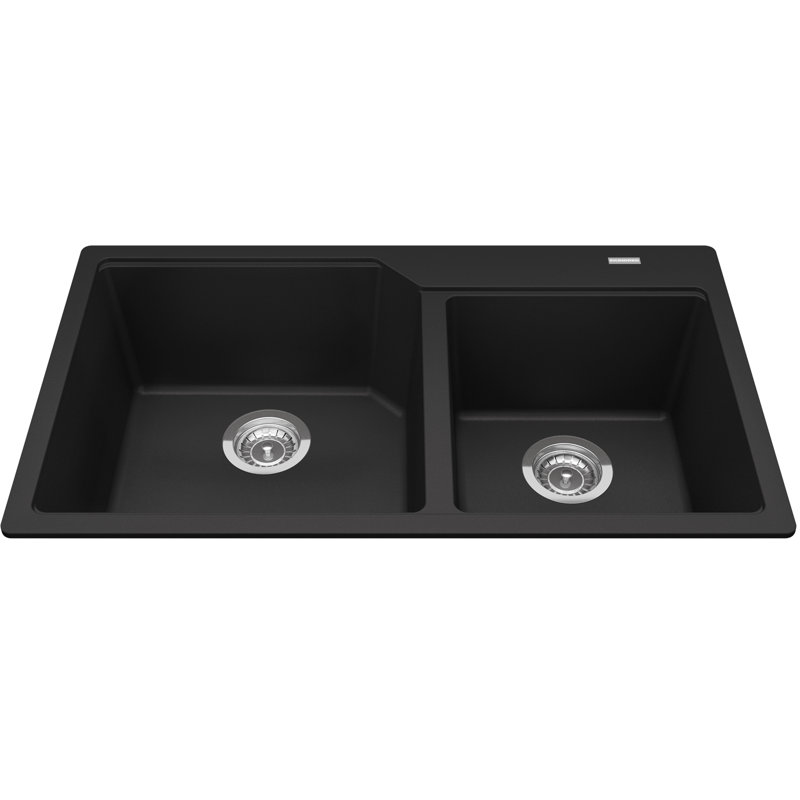 Évier de cuisine à double cuve avec crépine L 34 po x l 20 po, Noir mat