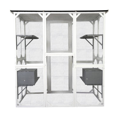 Medium Pet Enclosure, White Wooden Cage For Security Sized Cat Sanctuary, Relaxed Pets