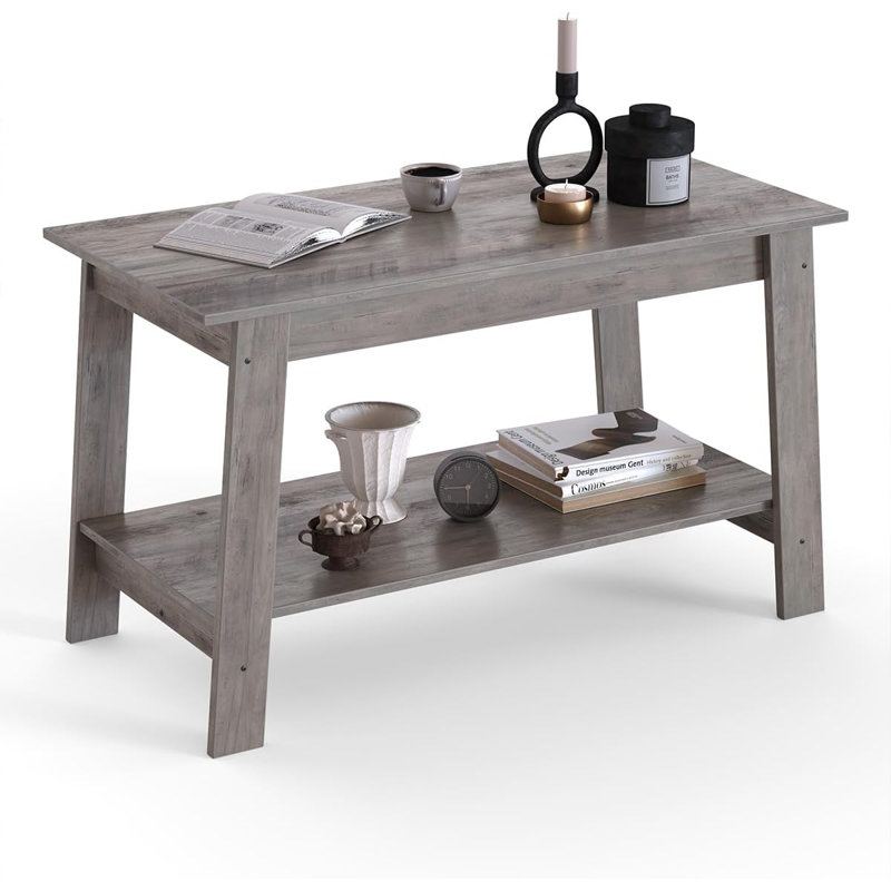 Table basse industrielle à 2 niveaux avec tablette de rangement