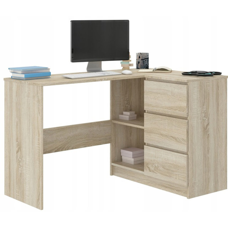 Ardeleana L-Shaped Computer Table, Tan, Right Hand Return