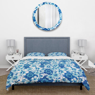 Indigo Hawaii Flowers Pattern - Eclectic Floral Flower Duvet Cover Set - Microfiber Polyester