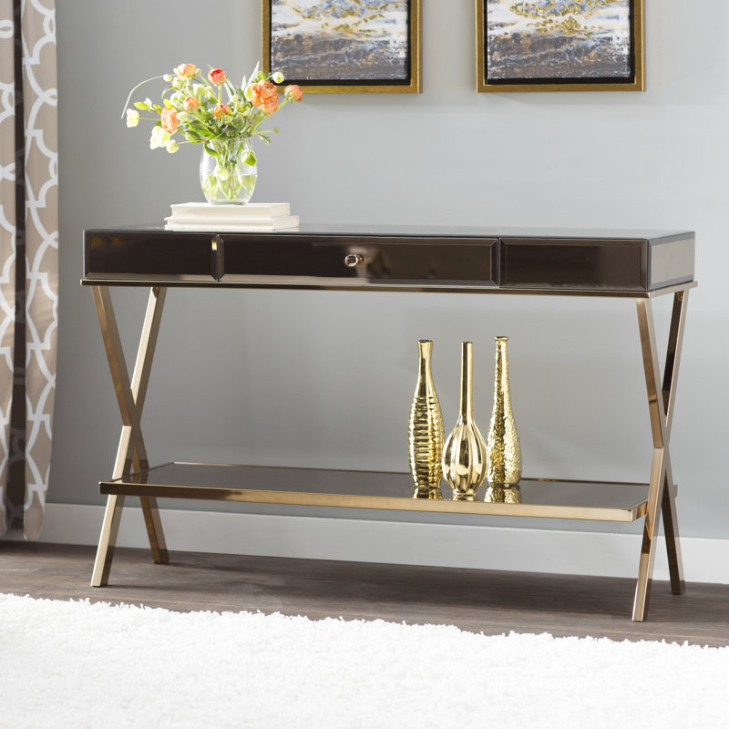 Chanae 47.5'' Glass Top Console Table, Champagne Gold