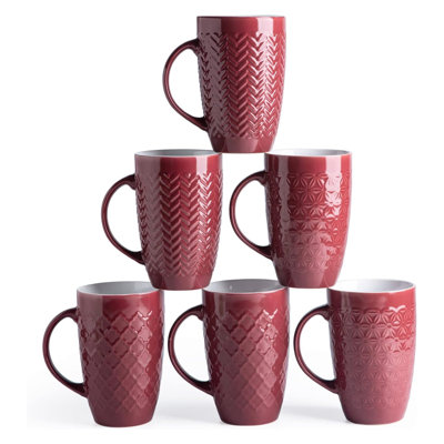 Ensemble de 6 grandes tasses à café en céramique avec motifs géométriques texturés