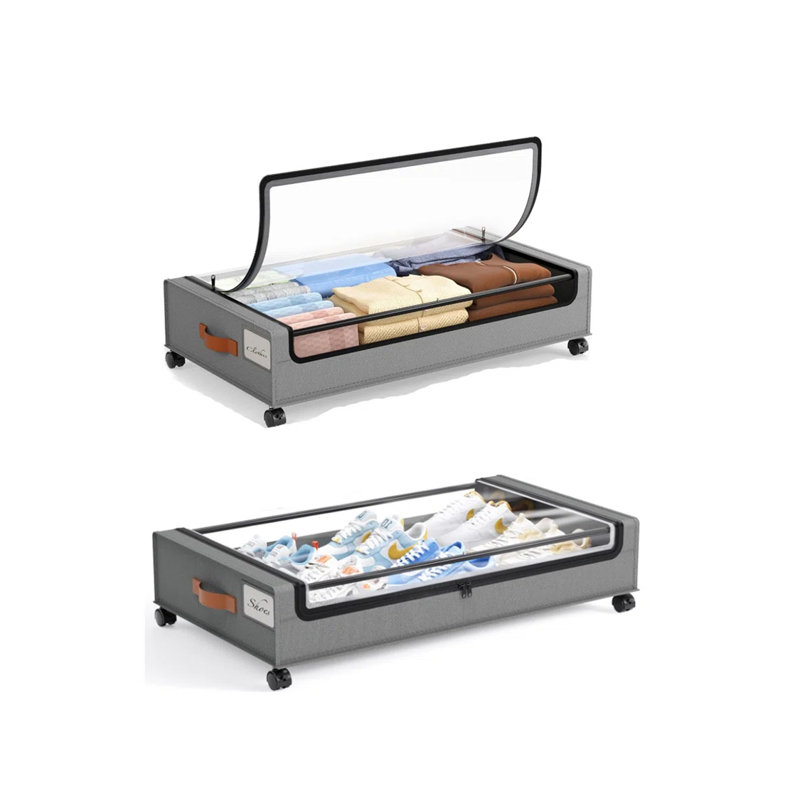 2-Pack Under Bed Storage with Wheels,Under Bed Storage Containers with Clear Lids