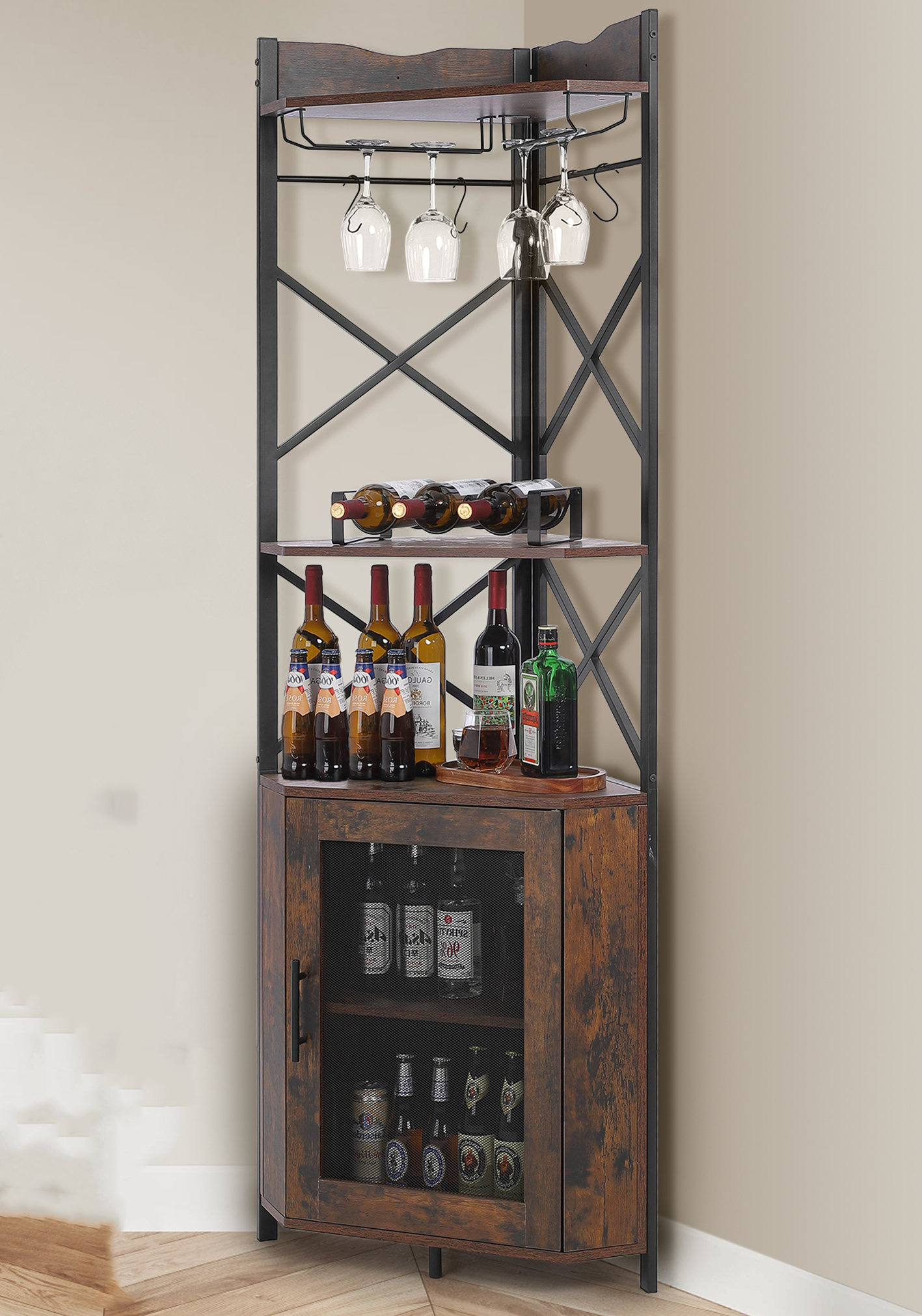 17 Stories Silsbye Corner Unit Wine Bottle & Glass Rack Wayfair