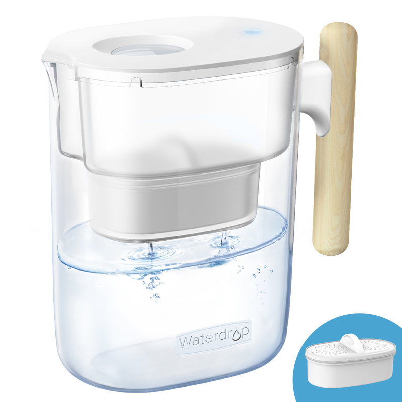 Carafe filtrante de 200 gallons de 10 gallons avec 1 filtre, certifiée par la NSF, 5 fois plus longue que la carafe de filtration, réduit le plomb, le fluore, le chlore et plus, sans BPA, blanc, par goutte d'eau