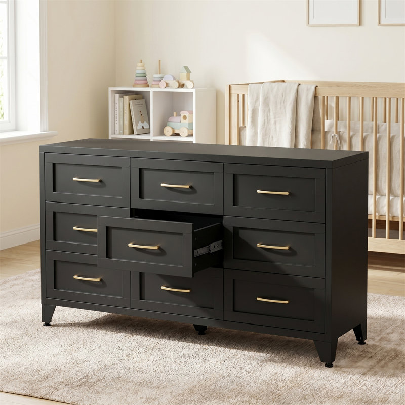 9-drawer Metal-frame Chest Of Drawers, Black Bedroom Wardrobe, Suitable For Walk-in Closets, Hallways, And Entryways