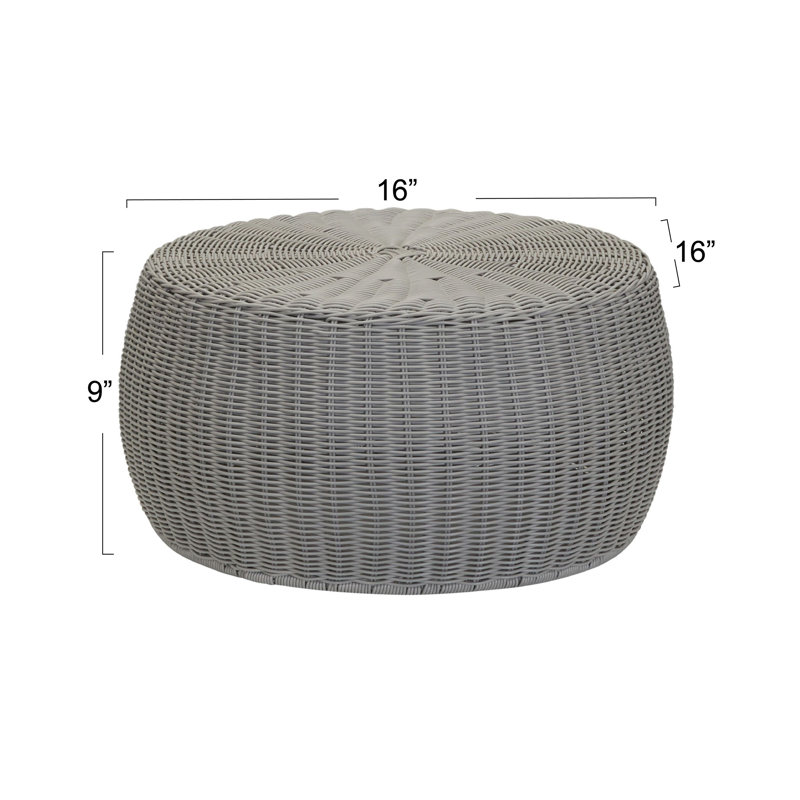 Round Handwoven Resin Storage Stool Ottoman, Gray
