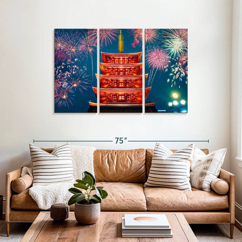 Senso ji, feux d'artifice du temple, H 36 po x l 57 po
