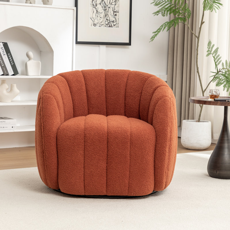Upholstered Swivel Barrel Chair, Orange Polyester Blend