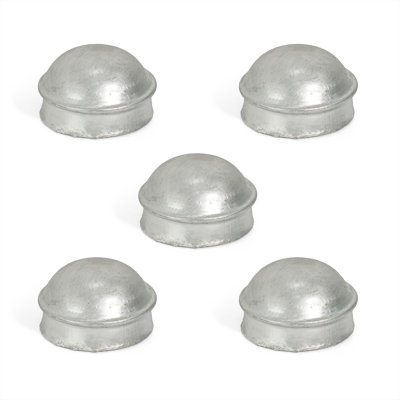 Pack of 5 Silver 2-3/8" Round Dome External Post Cap, Terminal Post Cap for 2-3/8" Outside Diameter Pipe, Chain Link Fence Parts, Hardware, Accessories for Chain Link Fence