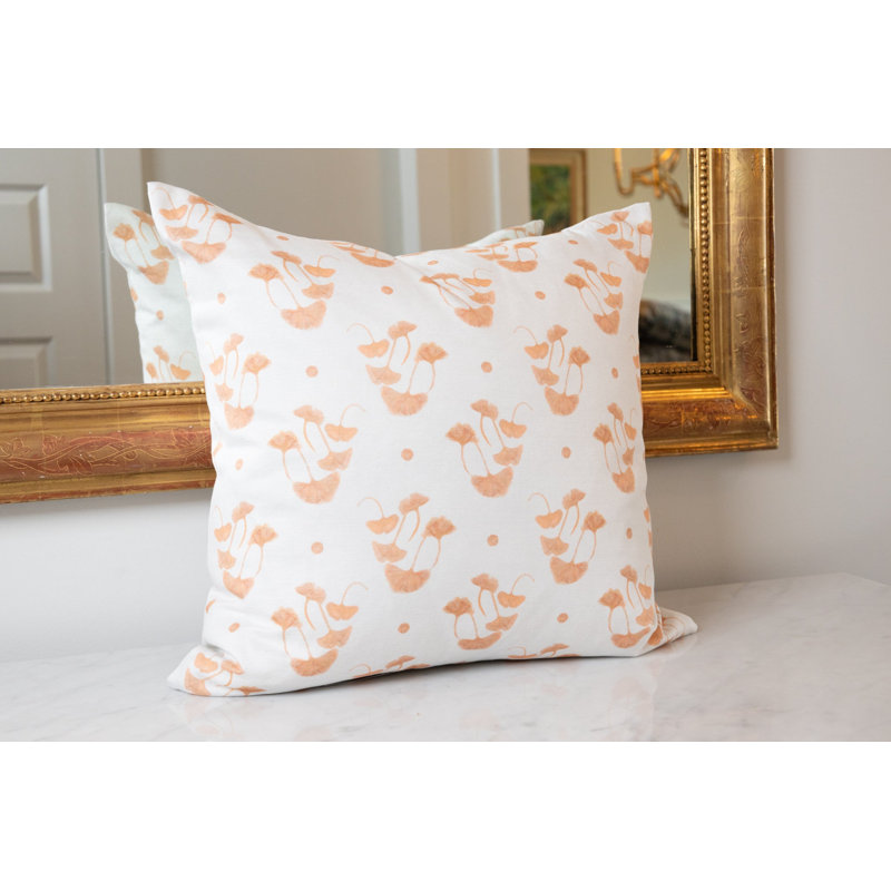 Ginkgo Square Pillow Cover & Insert, Peach Floral, 24"H x 24"W