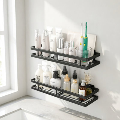 Étagère murale moderne pour salle de bain en métal noir mat