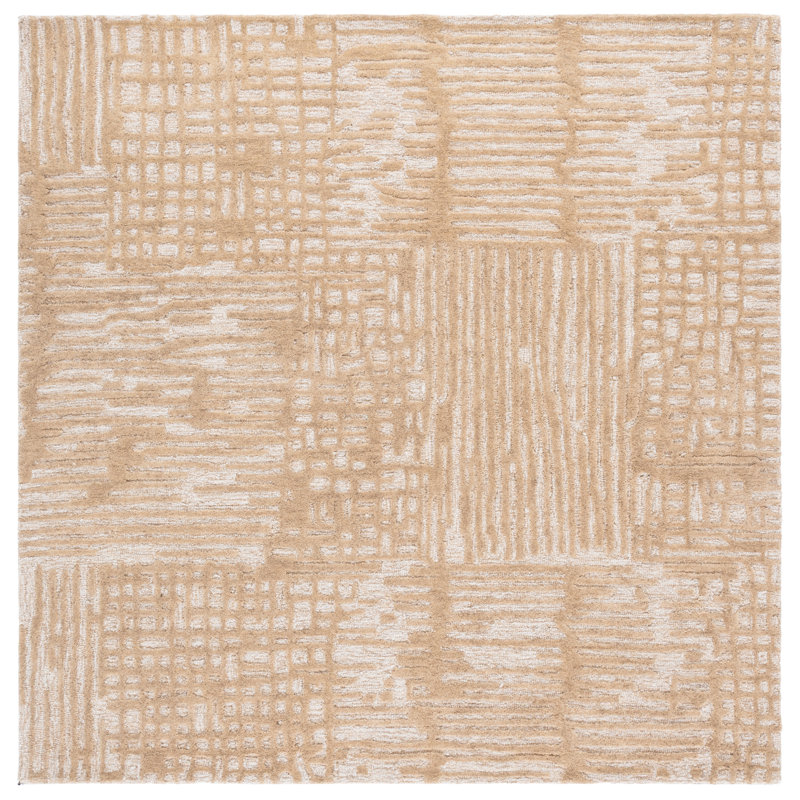 Ebony 775 Hand Tufted Wool/Cotton Abstract Rug in Beige/Ivory, Square 6'
