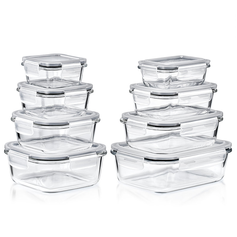 Contenants pour aliments en verre Sorbus avec couvercles - hermétiques, au micro-ondes, au lave-vaisselle et au four - 16 pièces