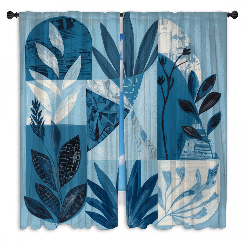 Rideaux de fenêtre à motif botanique bleu et obscurcissant - 2 panneaux, 40 po x 80 po - 2 panneaux, Transparent
