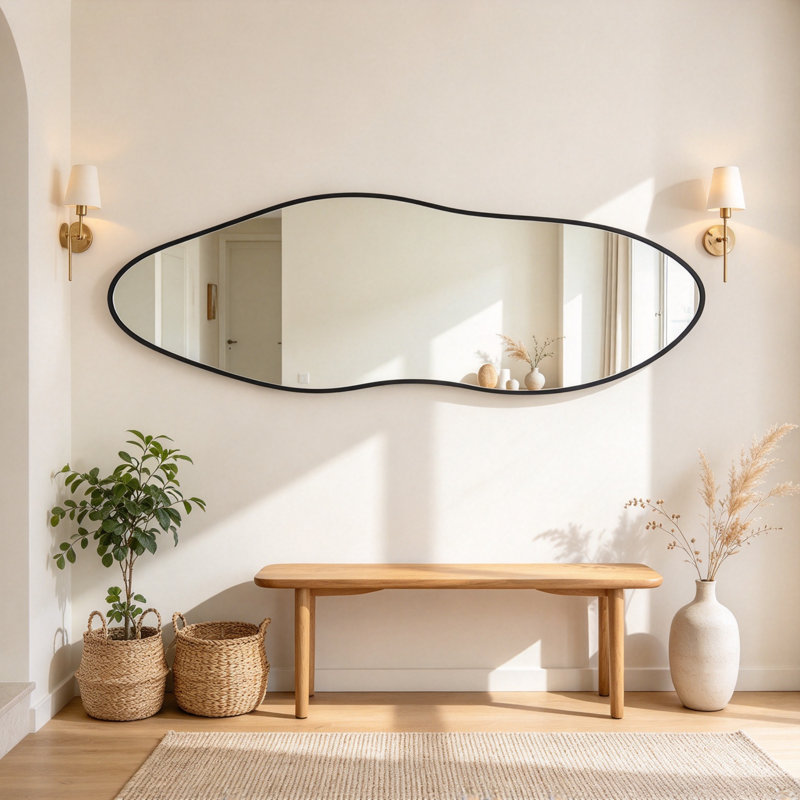 160 x 53.5 cm Irregular Full Length Wall Mirror with Black Metal Frame