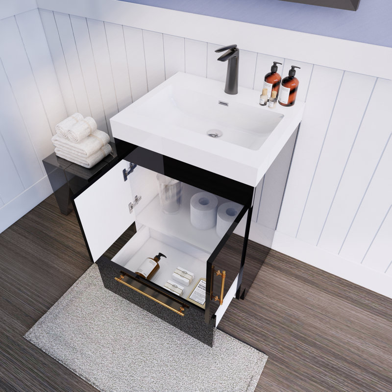 Ensemble de meuble-lavabo simple 24 po Luberisse Spring, Noir lustré