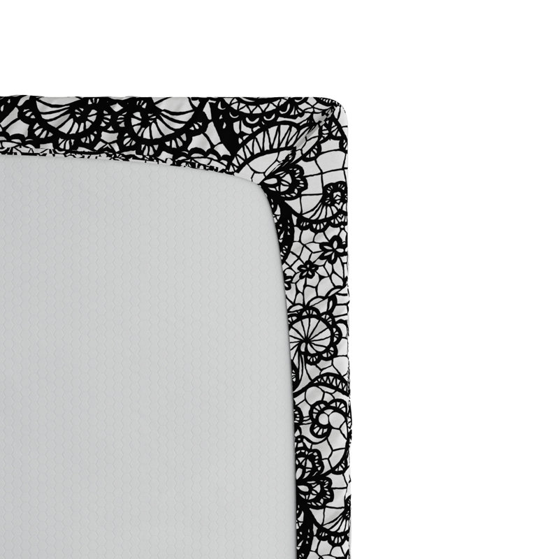 Microfiber Fitted Sheet, Queen Fitted Sheet, Black/White Damask 1