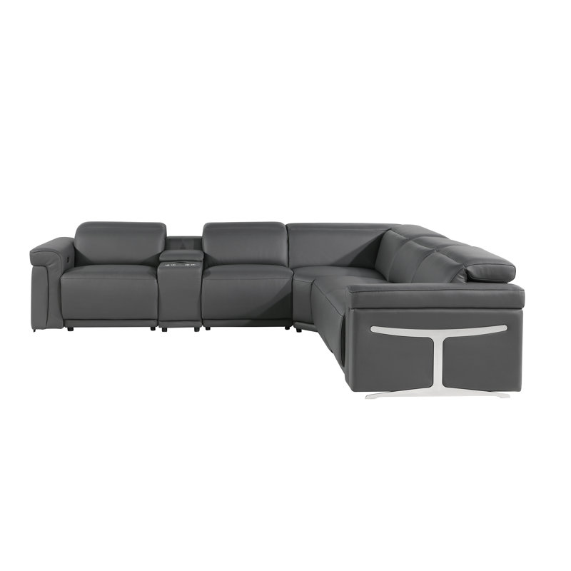 Suhur 6 - Piece Top Grain Italian Leather Power Reclining Sectional, Dark Gray Genuine Leather