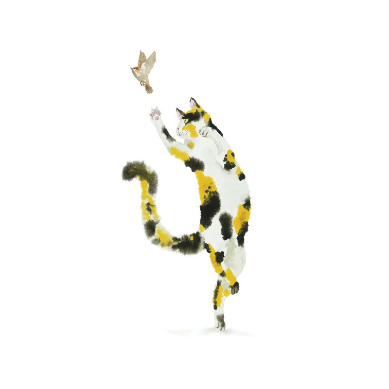 Bird Hunting Calico Cat by Alexey Dmitrievich Shmyrov - Wrapped Canvas Print, 66.04 cm H x 45.72 cm W x 3.175 cm D