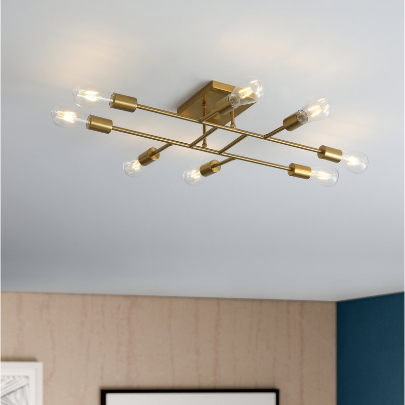 Dmarco 8-Light Bulbs Sputnik Classic 28" Gold Finished Semi Flush Mount Fixture