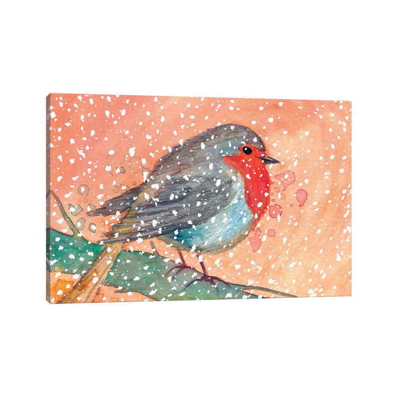 Robin In Winter by The Cosmic Whale - Wrapped Canvas Gallery-Wrapped Canvas Giclée, 66.04cm H x 101.6cm W