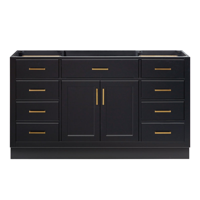 60" Single Sink Bathroom Vanity, Black, Satin Brass