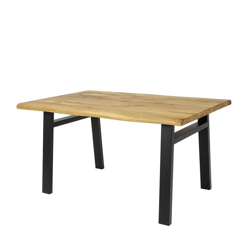 Roro Oak Solid Wood Top Metal Base Dining Table, 75cm H x 90cm W x 140cm L, Walnut