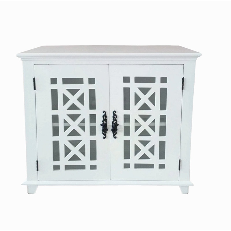 Armoire décorative en bois massif avec porte et tablette en verre