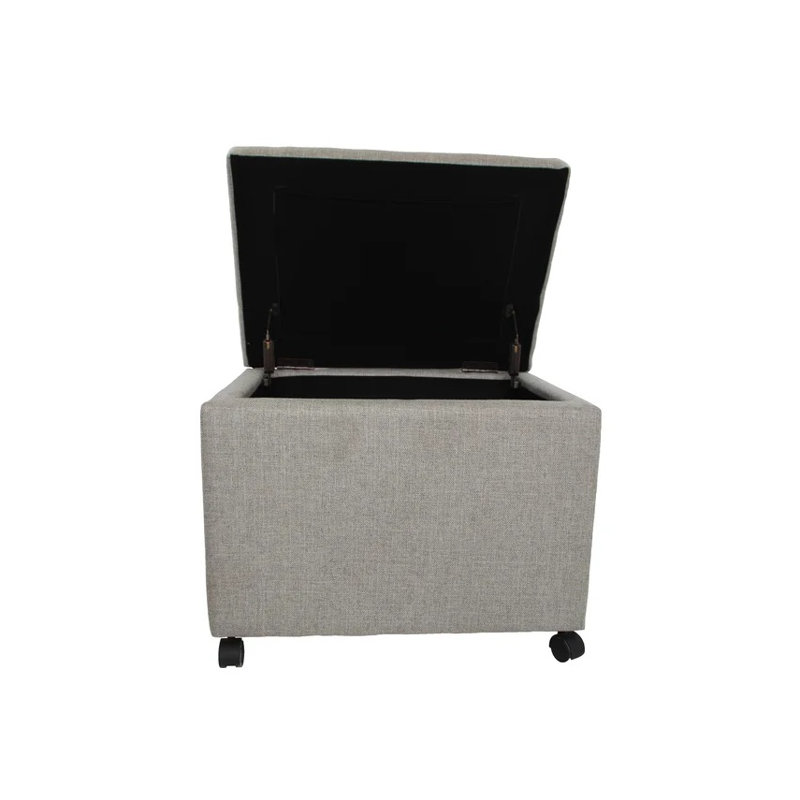 Repose-pieds de rangement en tissu gris avec roulettes