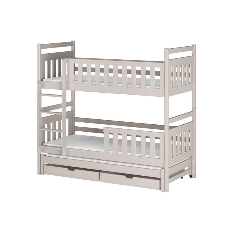 Klara Bunk Bed with Trundle & Storage W98cm - Modern Triple Sleeper with Versatile Drawers, Olive