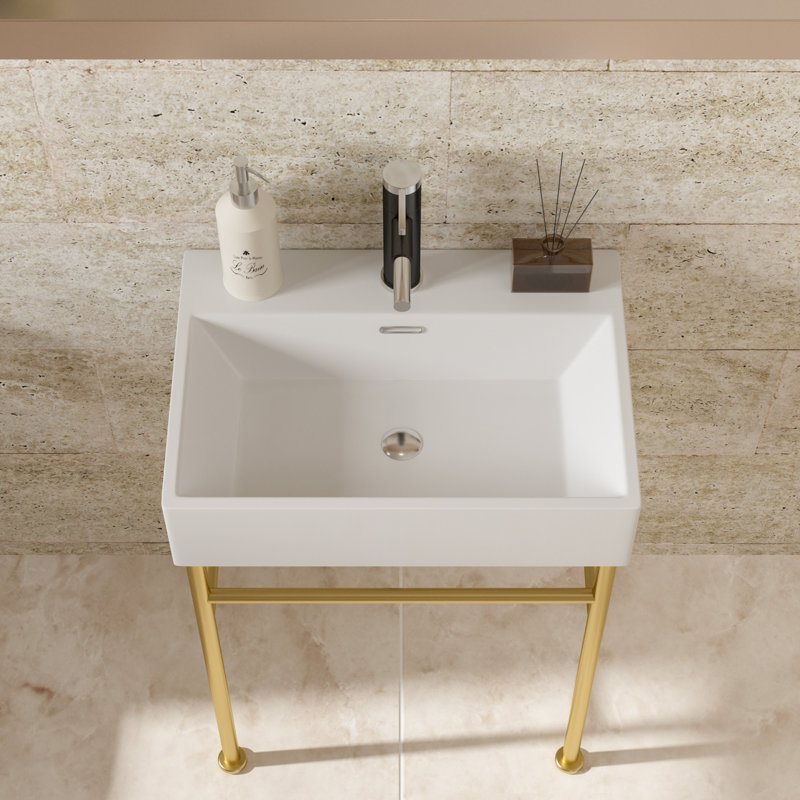 Lavabo de console de salle de bain 24 "avec trop-plein, lavabo console en céramique avec pieds dorés