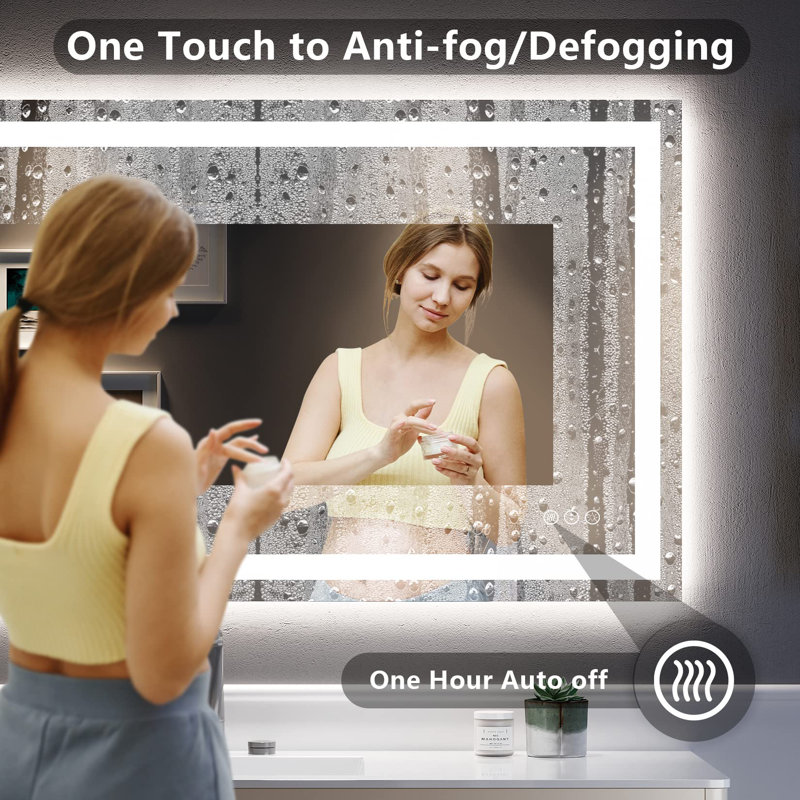 Akilan Frameless LED Vanity Mirror with Front-lit and Back-lit, Memory Function, 3 Color Temperatures & Dimmable Light, Anti-fog Tempered Glass ETL Mirror