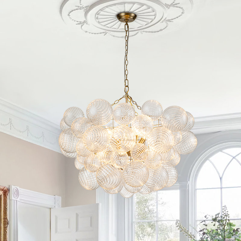 Annachristina 8-Light Twisted Glass Globe Cluster Chandelier Sputnik Ceiling Light, Brass