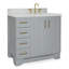 Meuble-lavabo simple en bois massif 37 po gris Freitas avec plateau en marbre de Carrare 1,5 po, évier gauche, lavabo ovale-2084230376-2084230423-2117420978