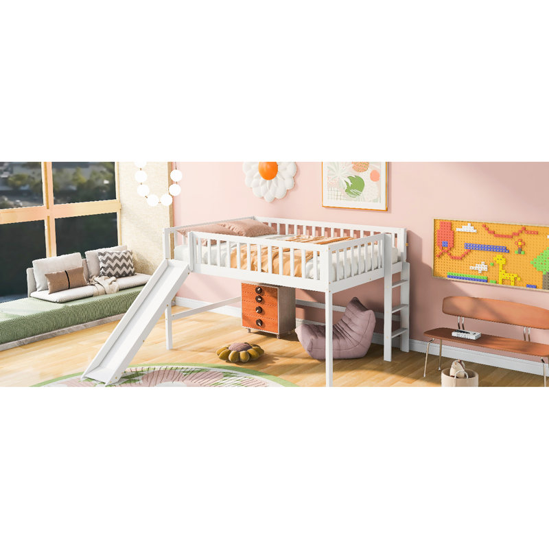 Lit mezzanine blanc avec espace et glissade polyvalente - choix de chambre double, Lit double, Blanc