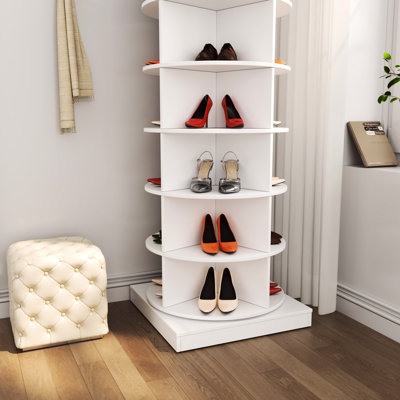 360 Rotating Shoe Cabinet 6 Layers, Space Efficient For 24 Pairs, Whole Family, Easy To Up, White & Elegant Design Chic Look