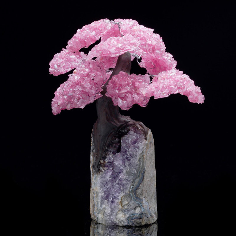 Quartz rose avec pierres précieuses et améthyste