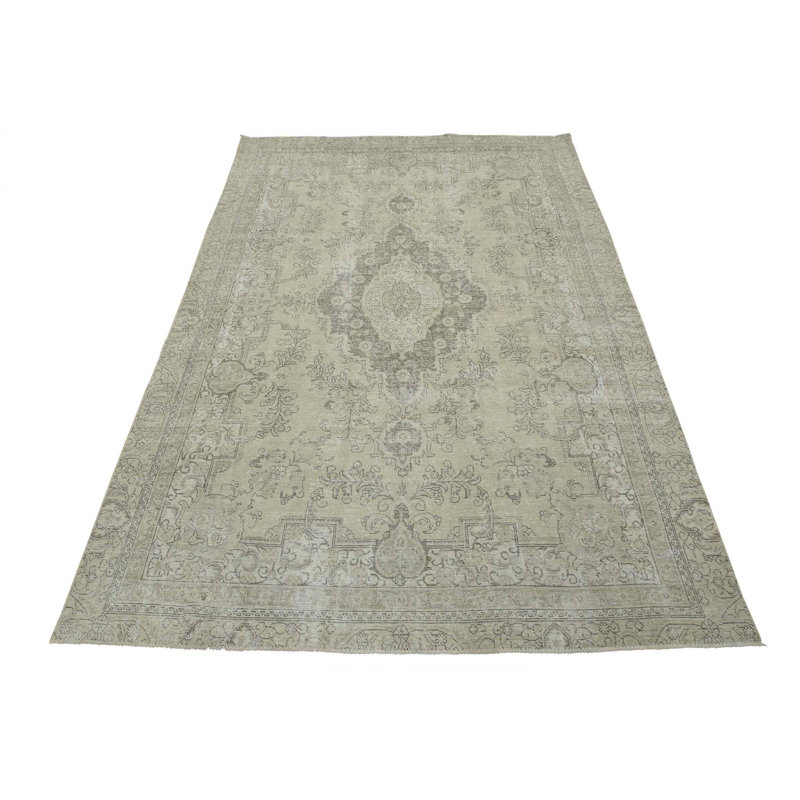 Tapis oriental rétro en laine nouée à la main beige 7 pi 11 po x 10 pi 8 po