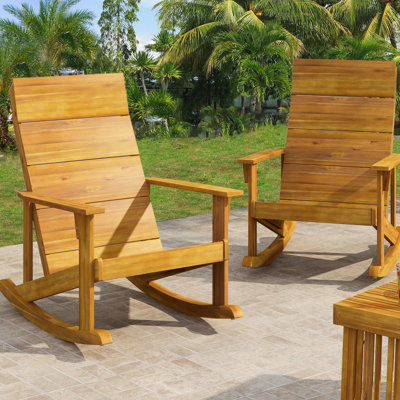 Chaise berçante d'extérieur en bois massif Rakim