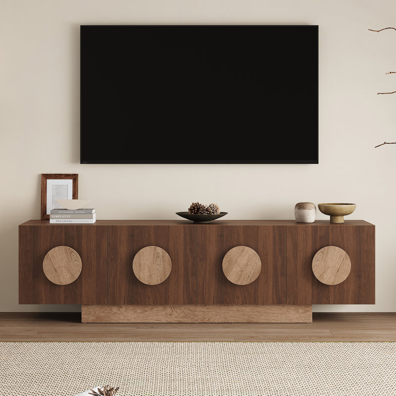 Meuble télé 70,78 po Mid-Century pour téléviseurs de 75 po ou moins avec tablettes réglables, finition noyer foncé