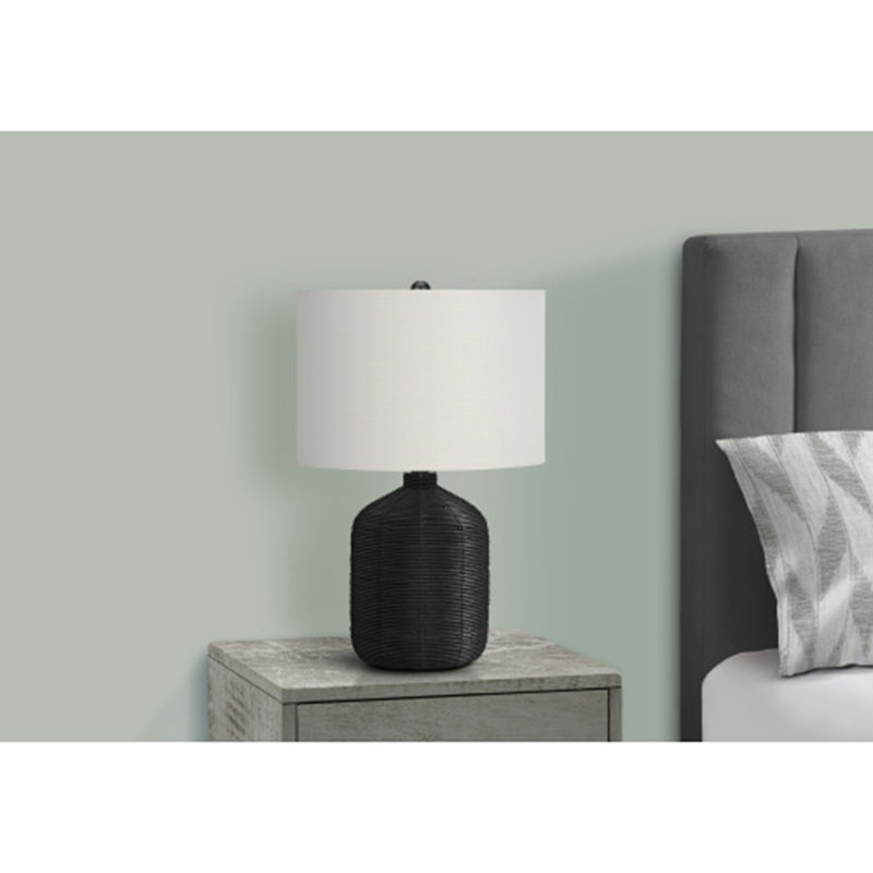 Lighting, H 23 po, lampe de table, rotin noir, abat-jour ivoire / crème, moderne