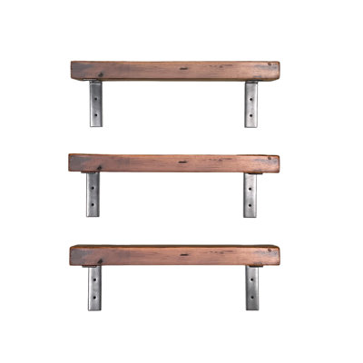 3 Piece Pine Bracket Shelf with Reclaimed Wood