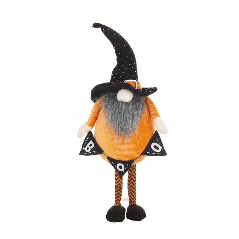 Ensemble de 2 charmants gnomes oranges et noirs avec bannière «B-O-O» pour Halloween, figurines en polyester fabriquées à la main