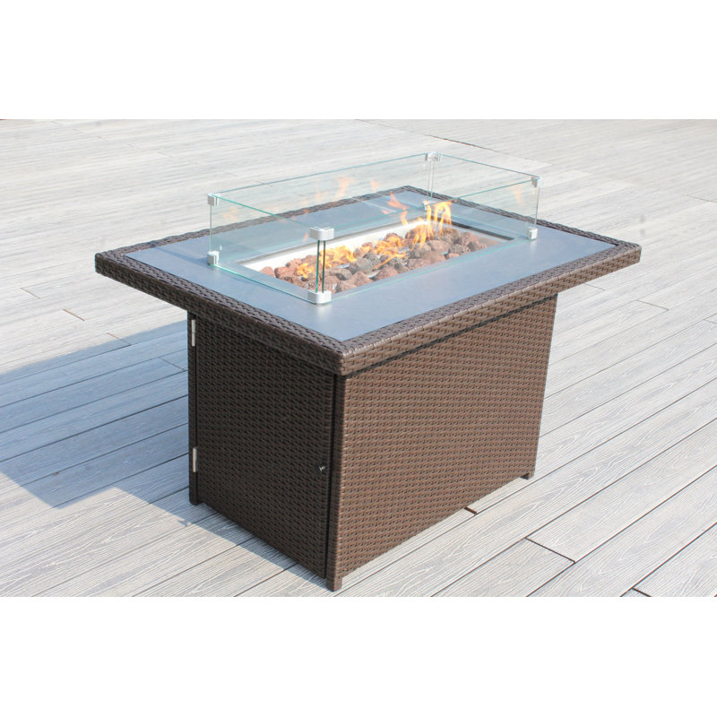 Table de foyer d'extérieur au propane H 30 po x l 42 po Anastaisha, Brun foncé