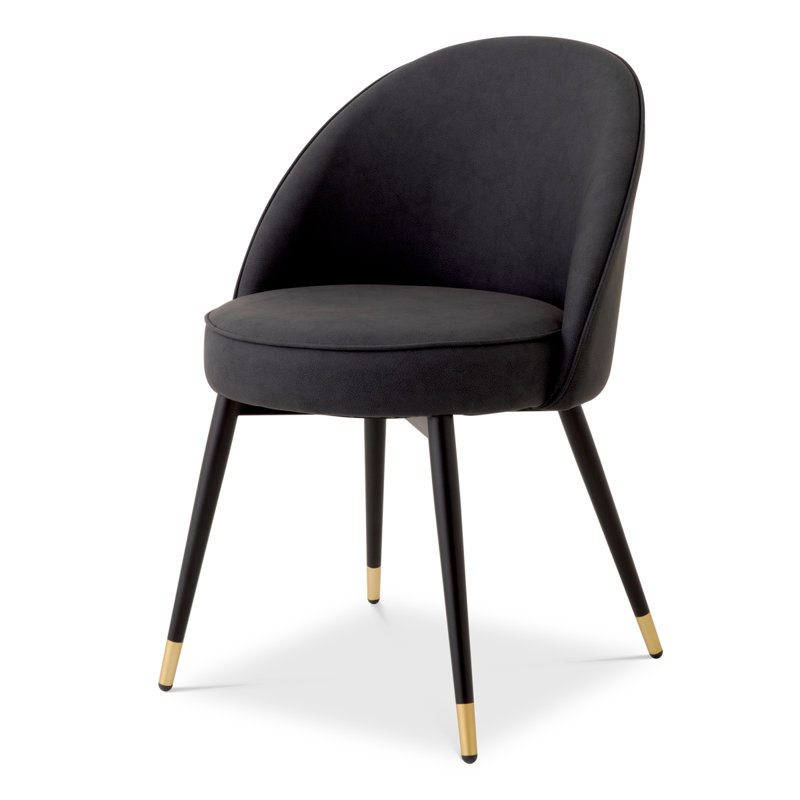 Cooper Upholstered Dining Chair, Black/Brass/Gray