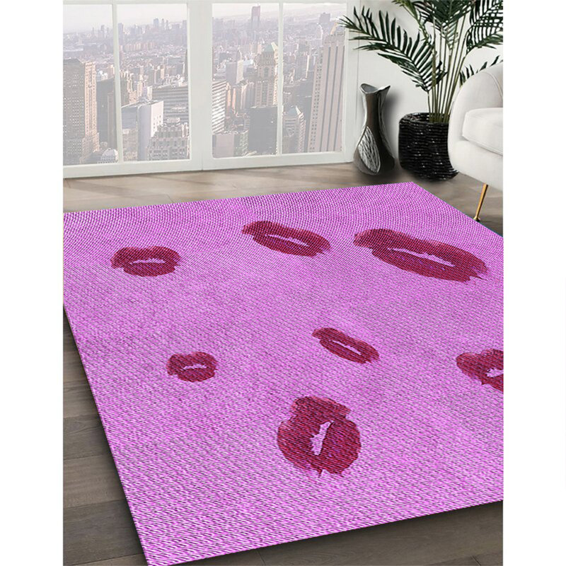 Tapis 100% à motif lavable à la machine 3907-PUR, Carré 5 pi