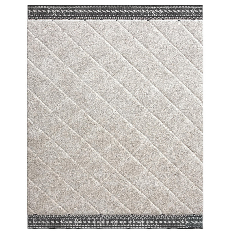 Tapis géométrique rectangulaire touffeté à la machine 7 pi 10 po x 10 pi 1 po crème