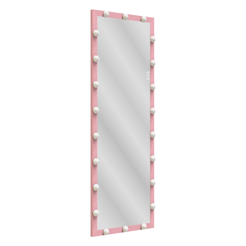 Full Length Mirror With Lights, Full Body Vanity Mirror, 3 Color Modes, Wall Lighted Standing Floor Mirror For Dressing Room, Bedroom, Pink 62.6"X23.3" | Gift Idea